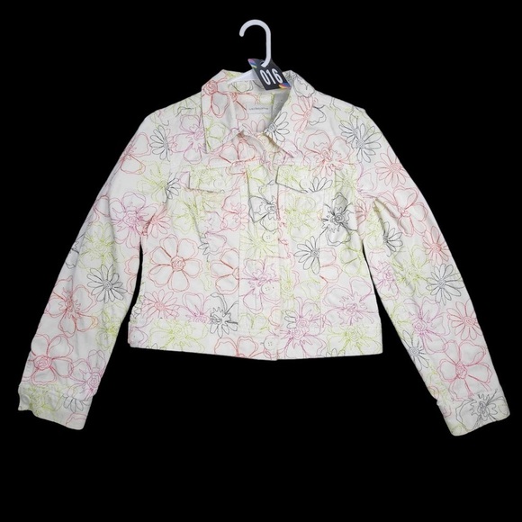 Liz Claiborne denim jacket, white with bright color embroidery - Picture 3 of 7